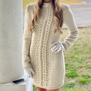Cream tweed & pearl dress/suit